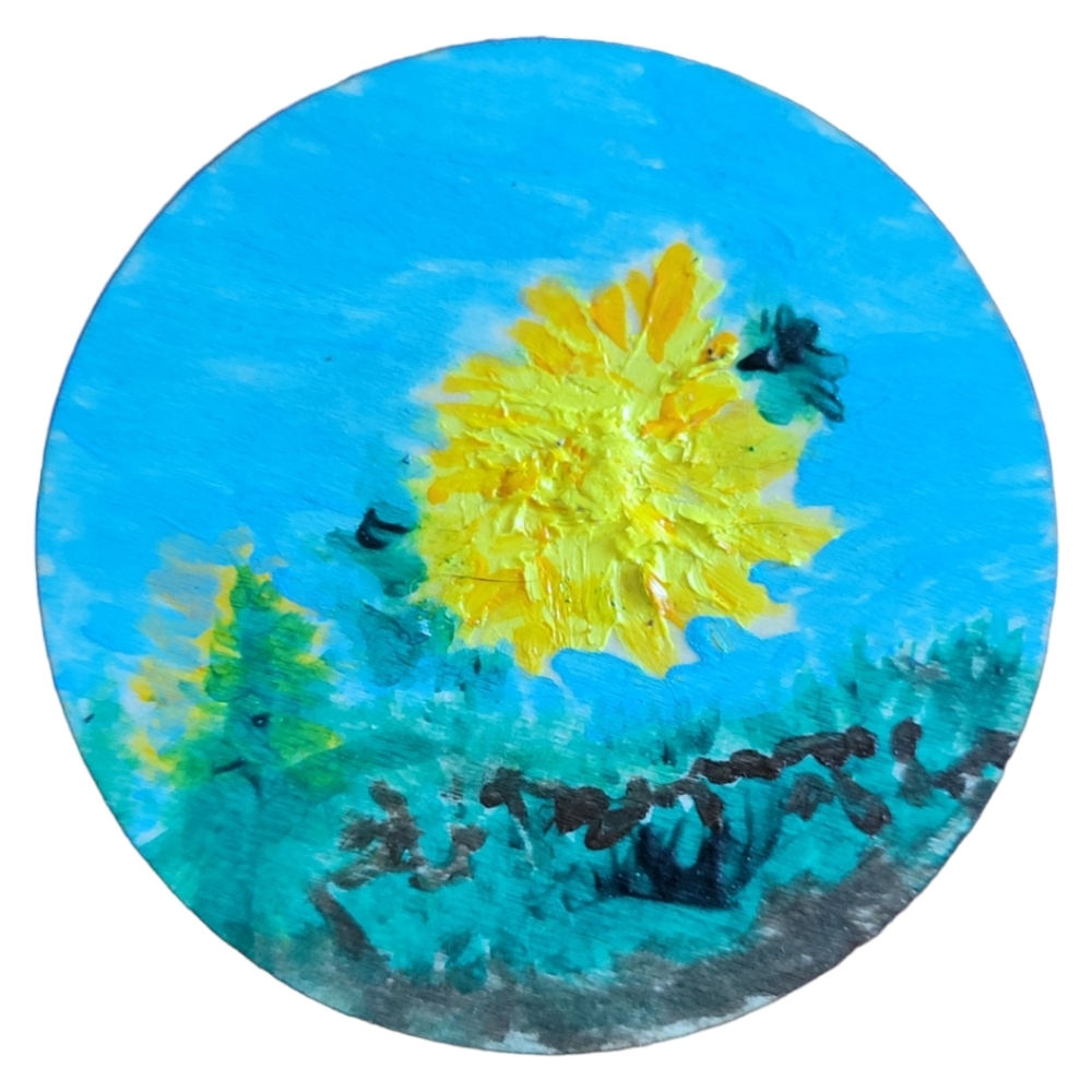 Anna's Creations Hand Crafted Painted Wood Round Magnet Beautiful Bloom
